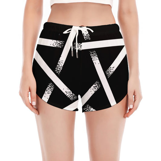 Black And White Pentagram Symbol Print Women's Split Running Shorts