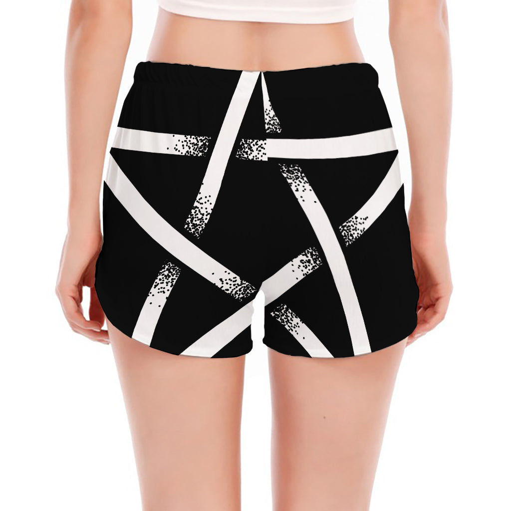 Black And White Pentagram Symbol Print Women's Split Running Shorts