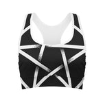 Black And White Pentagram Symbol Print Women's Sports Bra