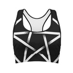 Black And White Pentagram Symbol Print Women's Sports Bra