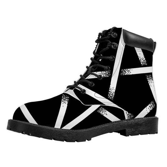 Black And White Pentagram Symbol Print Work Boots