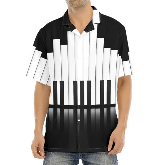 Black And White Piano Keyboard Print Aloha Shirt