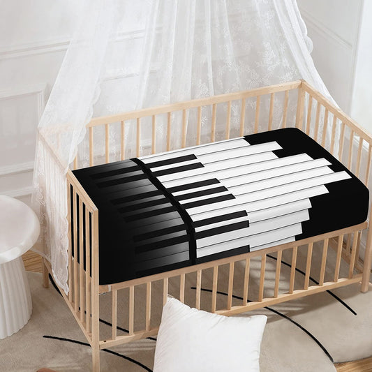 Black And White Piano Keyboard Print Baby Crib Sheet