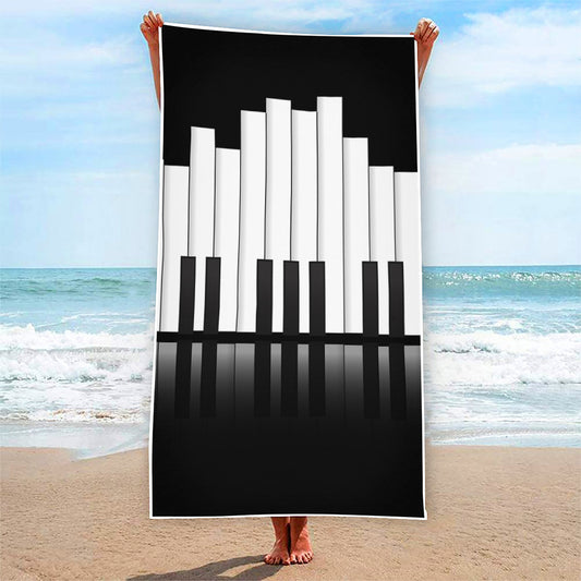 Black And White Piano Keyboard Print Beach Towel
