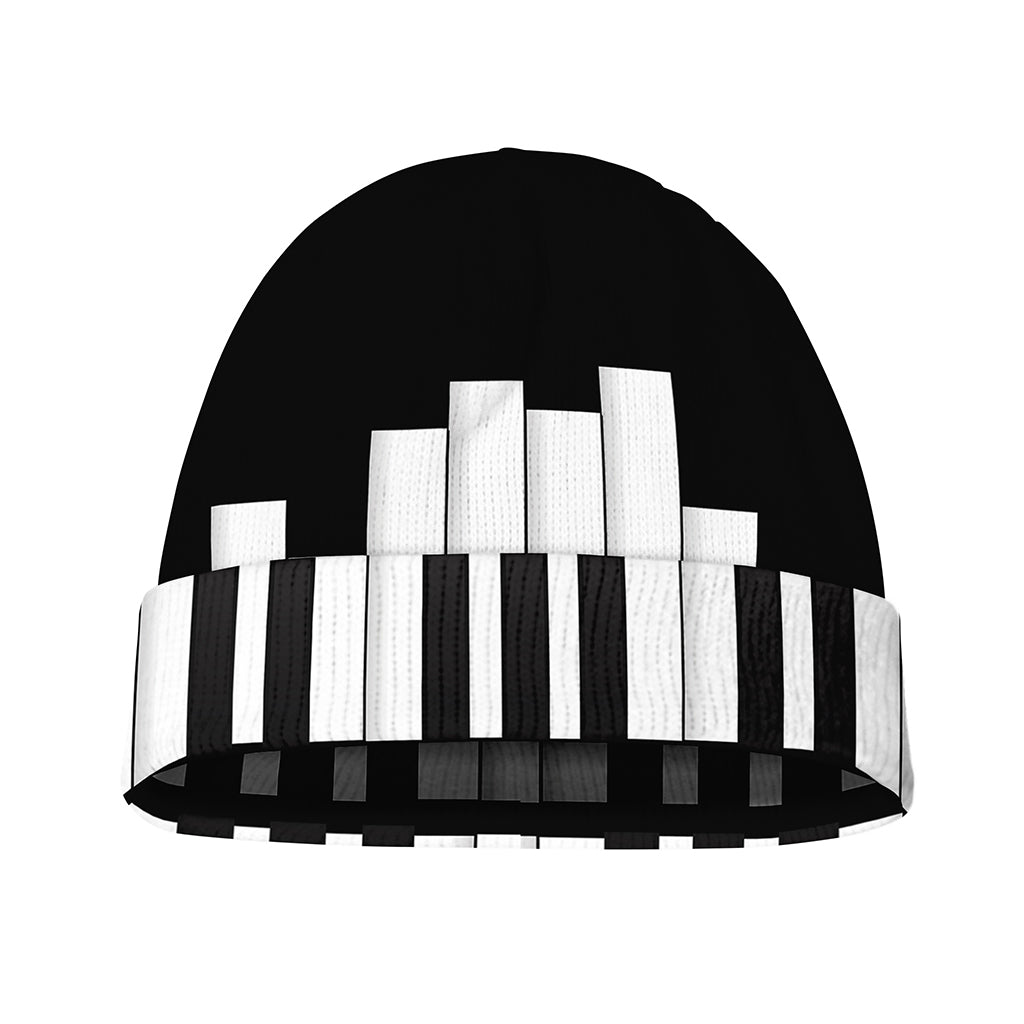 Black And White Piano Keyboard Print Beanie