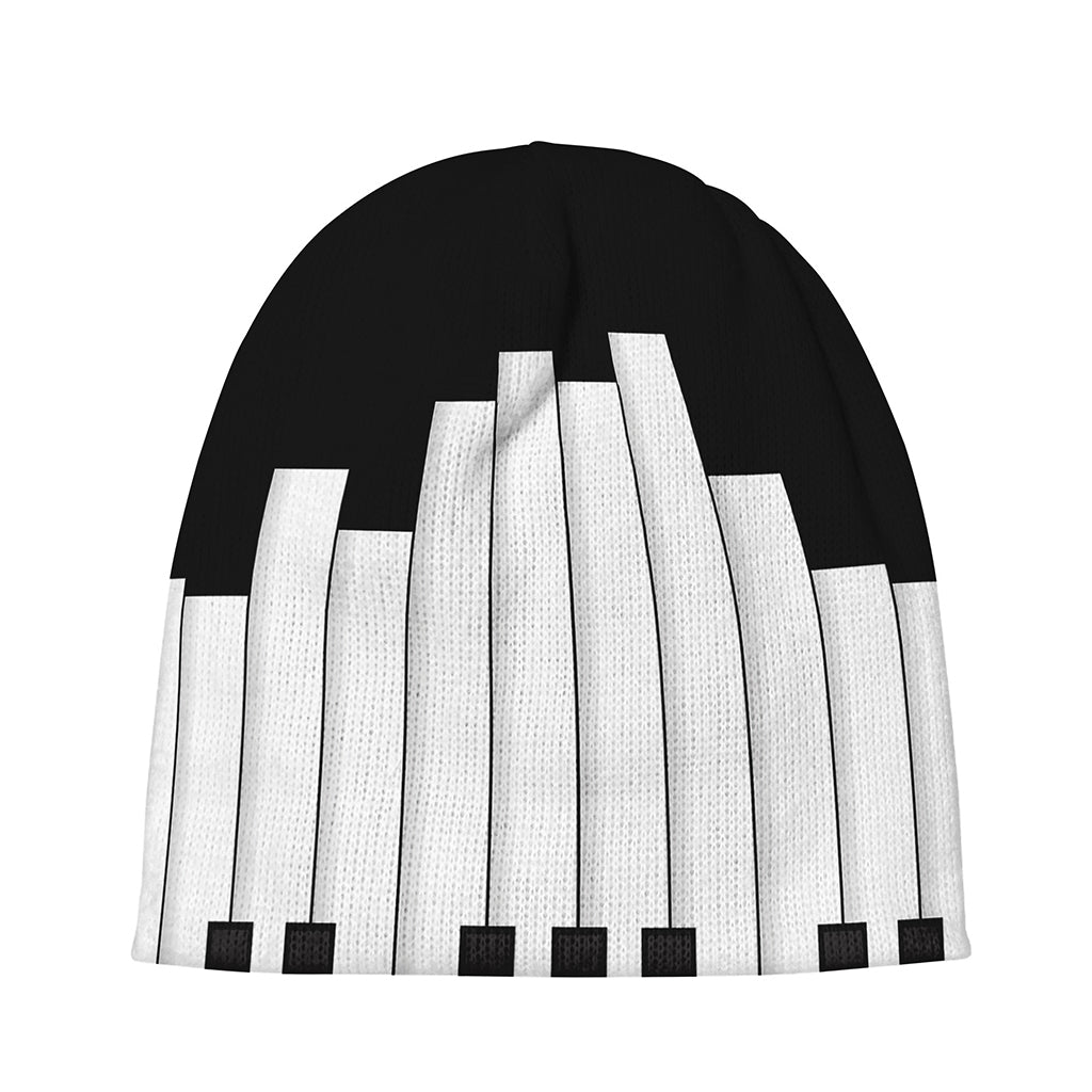 Black And White Piano Keyboard Print Beanie