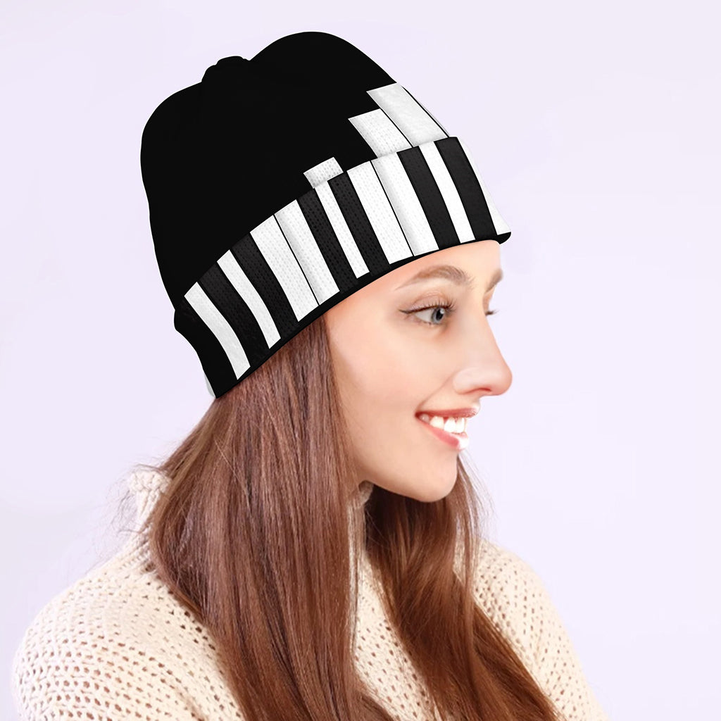 Black And White Piano Keyboard Print Beanie