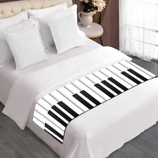Black And White Piano Keyboard Print Bed Runner
