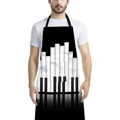 Black And White Piano Keyboard Print Bib Apron With Pocket