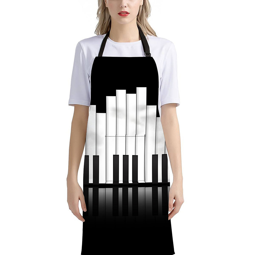 Black And White Piano Keyboard Print Bib Apron With Pocket