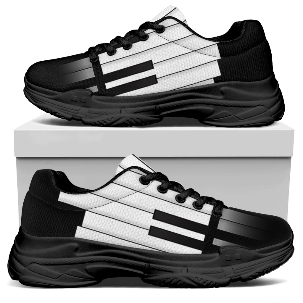 Black And White Piano Keyboard Print Black Chunky Shoes