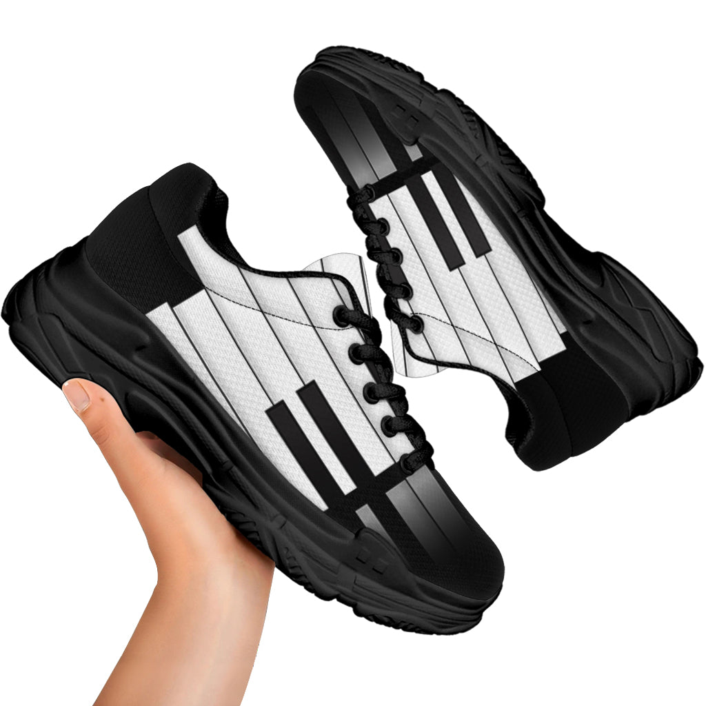 Black And White Piano Keyboard Print Black Chunky Shoes