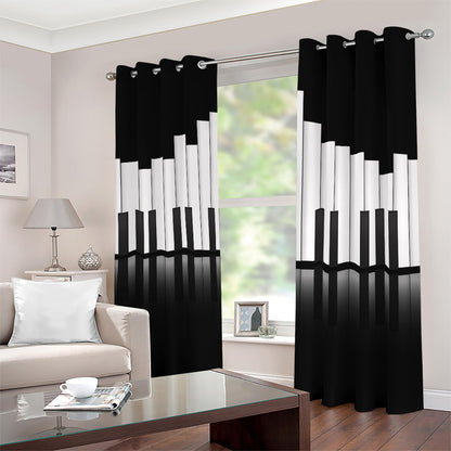 Black And White Piano Keyboard Print Blackout Grommet Curtains