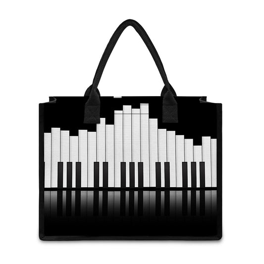 Black And White Piano Keyboard Print Canvas Tote Bag