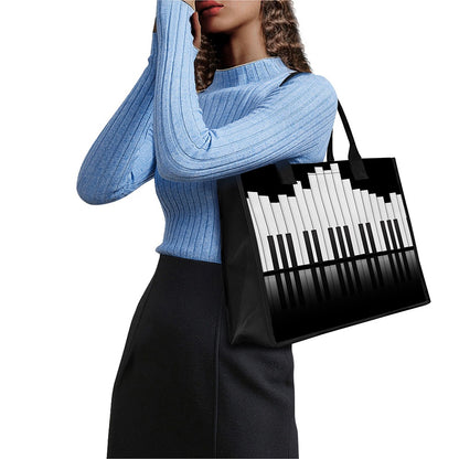 Black And White Piano Keyboard Print Canvas Tote Bag