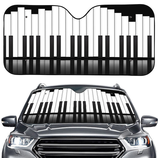 Black And White Piano Keyboard Print Car Windshield Sun Shade