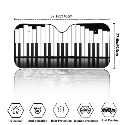Black And White Piano Keyboard Print Car Windshield Sun Shade