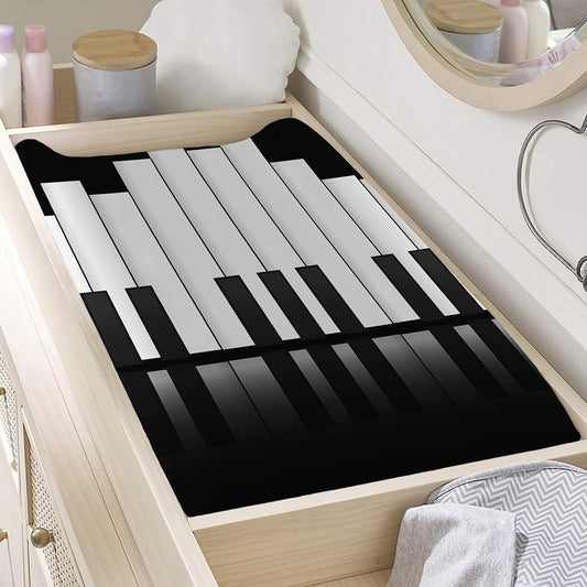 Black And White Piano Keyboard Print Changing Pad Cover
