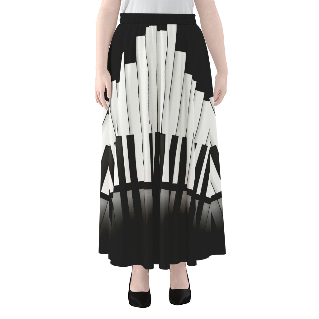 Black And White Piano Keyboard Print Chiffon Maxi Skirt