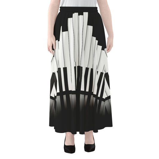 Black And White Piano Keyboard Print Chiffon Maxi Skirt
