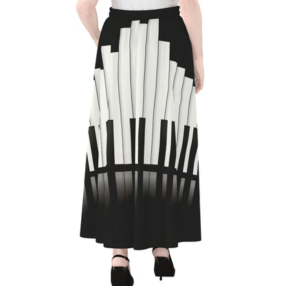 Black And White Piano Keyboard Print Chiffon Maxi Skirt