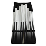 Black And White Piano Keyboard Print Cotton Front Slit Maxi Skirt