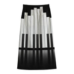 Black And White Piano Keyboard Print Cotton Front Slit Maxi Skirt