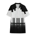 Black And White Piano Keyboard Print Cotton Hawaiian Shirt