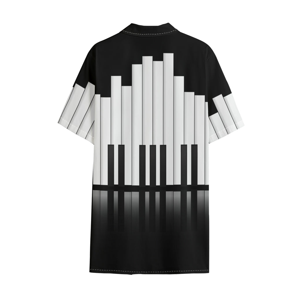Black And White Piano Keyboard Print Cotton Hawaiian Shirt