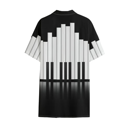 Black And White Piano Keyboard Print Cotton Hawaiian Shirt