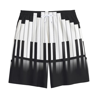 Black And White Piano Keyboard Print Cotton Shorts