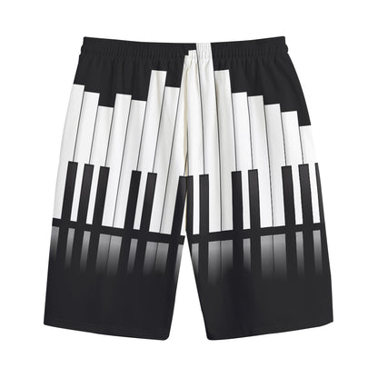 Black And White Piano Keyboard Print Cotton Shorts