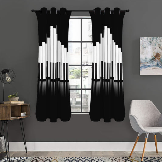 Black And White Piano Keyboard Print Curtain