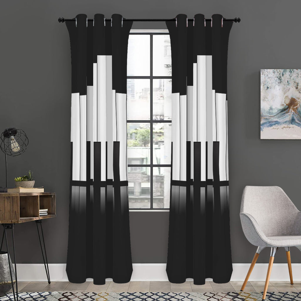 Black And White Piano Keyboard Print Curtain