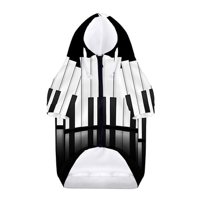 Black And White Piano Keyboard Print Dog Zip Up Hoodie
