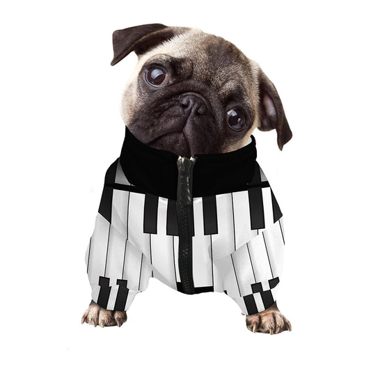 Black And White Piano Keyboard Print Dog Zip Up Jacket
