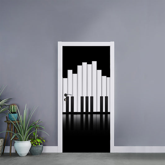 Black And White Piano Keyboard Print Door Sticker
