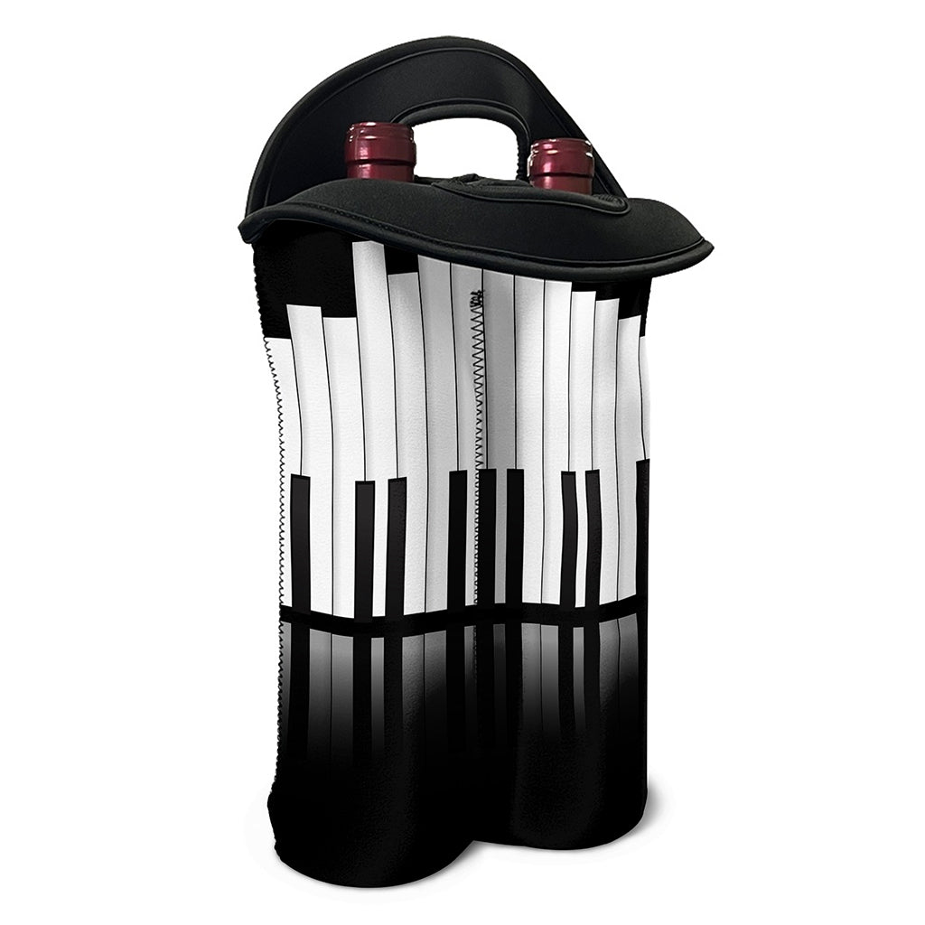 Black And White Piano Keyboard Print Double Neoprene Wine Tote