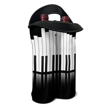 Black And White Piano Keyboard Print Double Neoprene Wine Tote