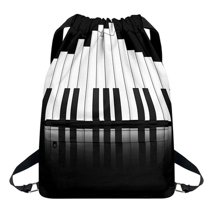 Black And White Piano Keyboard Print Drawstring Backpack