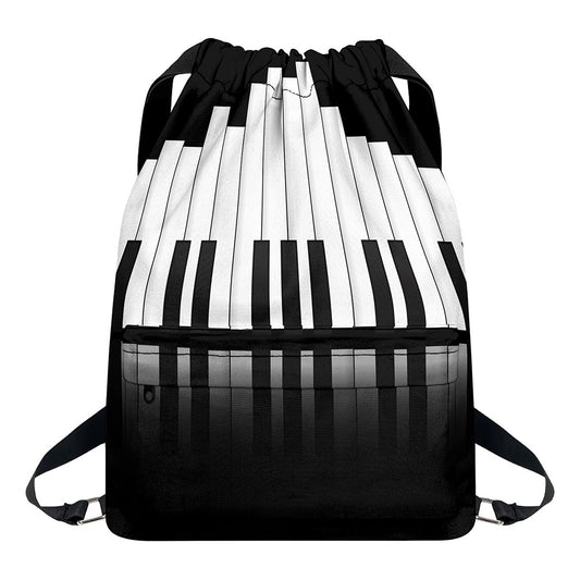 Black And White Piano Keyboard Print Drawstring Backpack