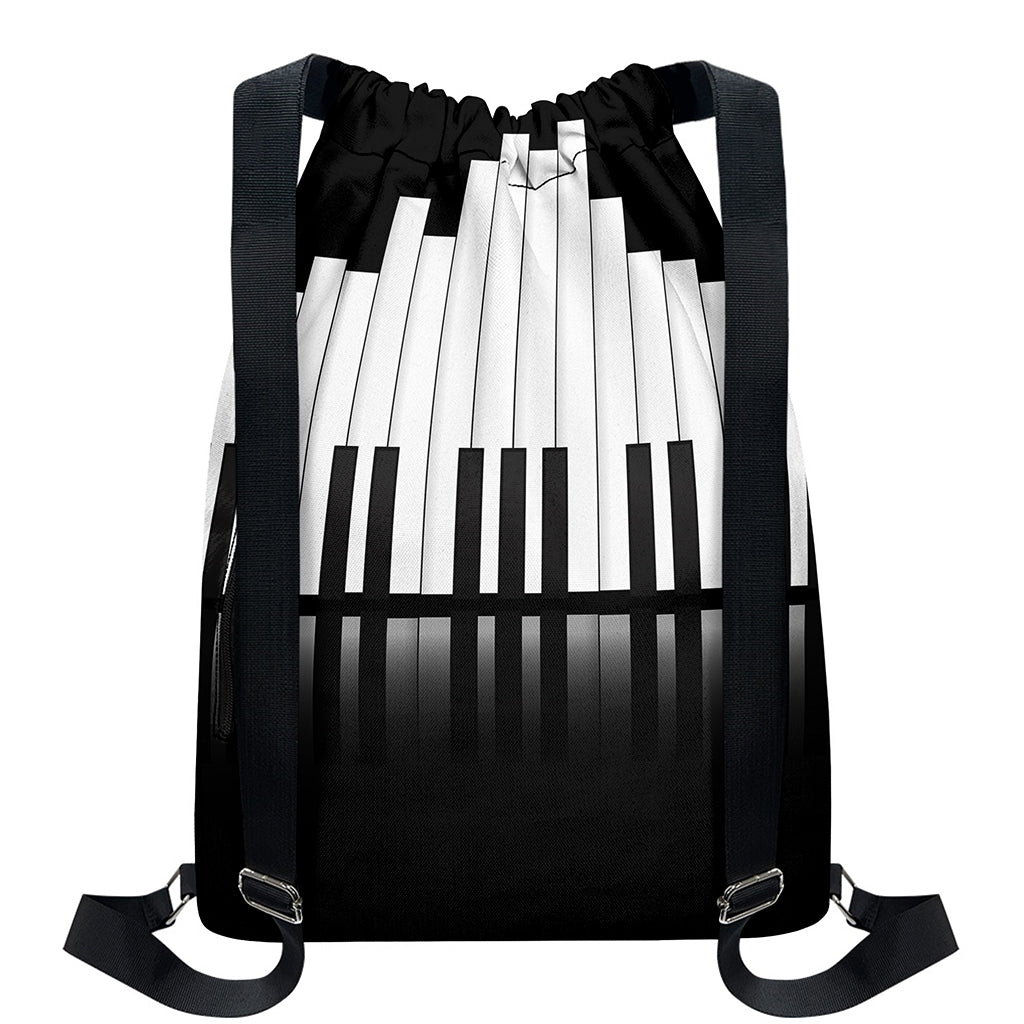 Black And White Piano Keyboard Print Drawstring Backpack