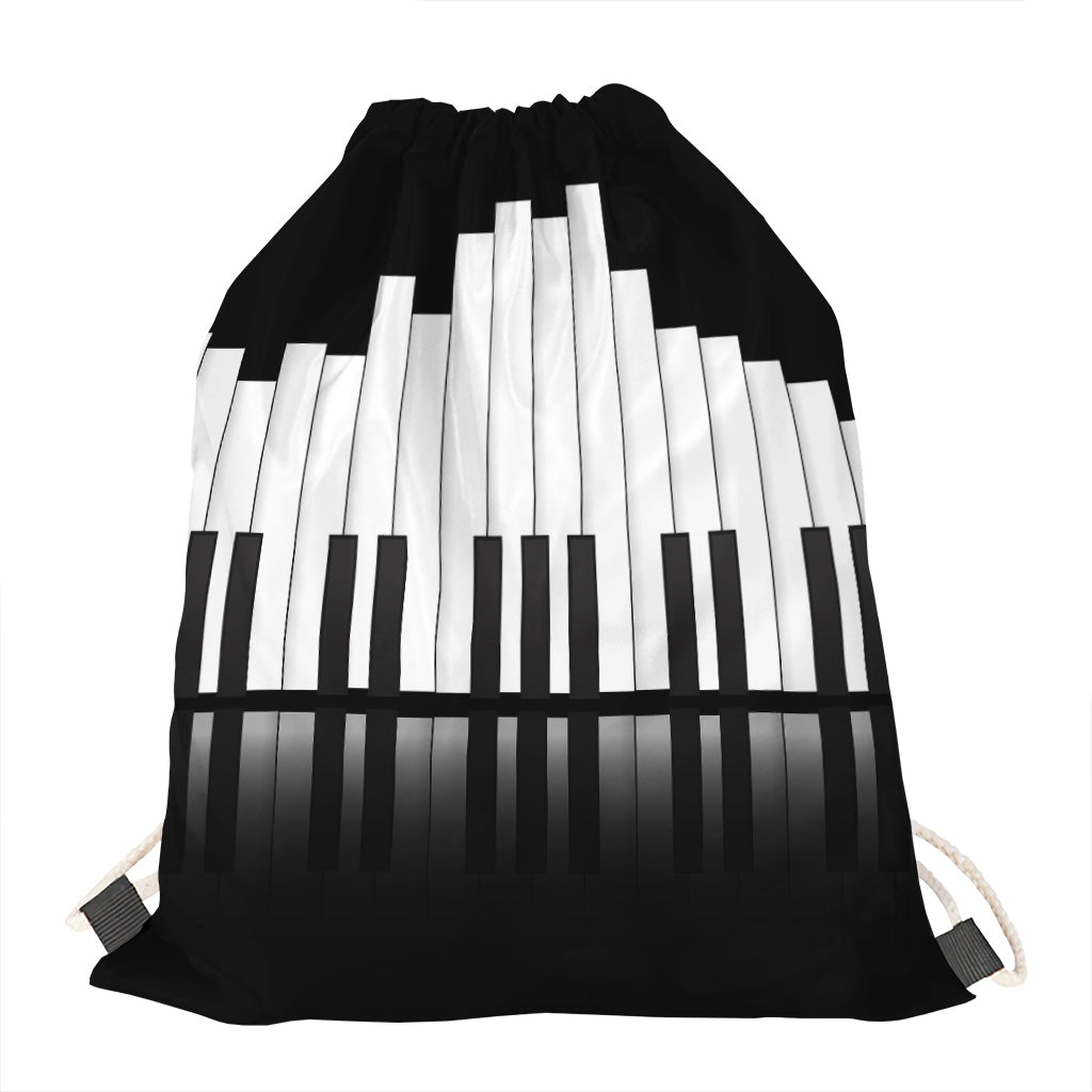 Black And White Piano Keyboard Print Drawstring Bag