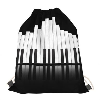 Black And White Piano Keyboard Print Drawstring Bag