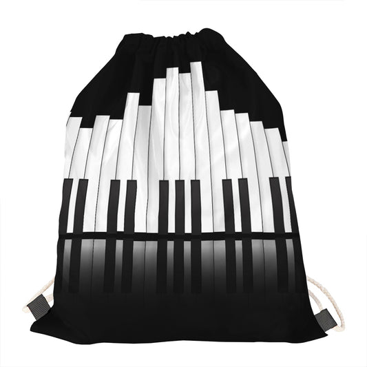Black And White Piano Keyboard Print Drawstring Bag