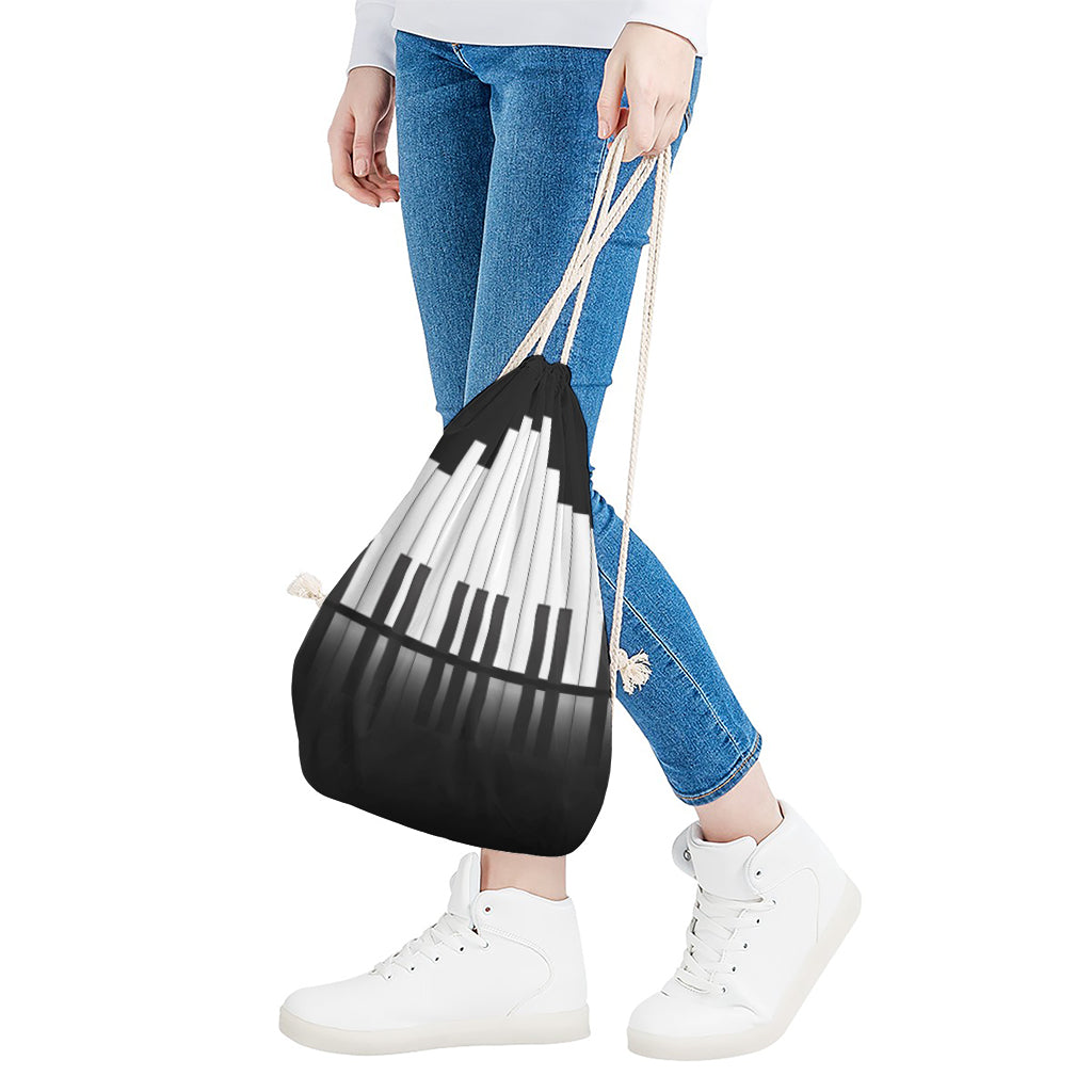 Black And White Piano Keyboard Print Drawstring Bag