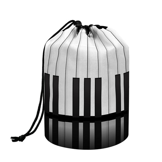 Black And White Piano Keyboard Print Drawstring Makeup Bag