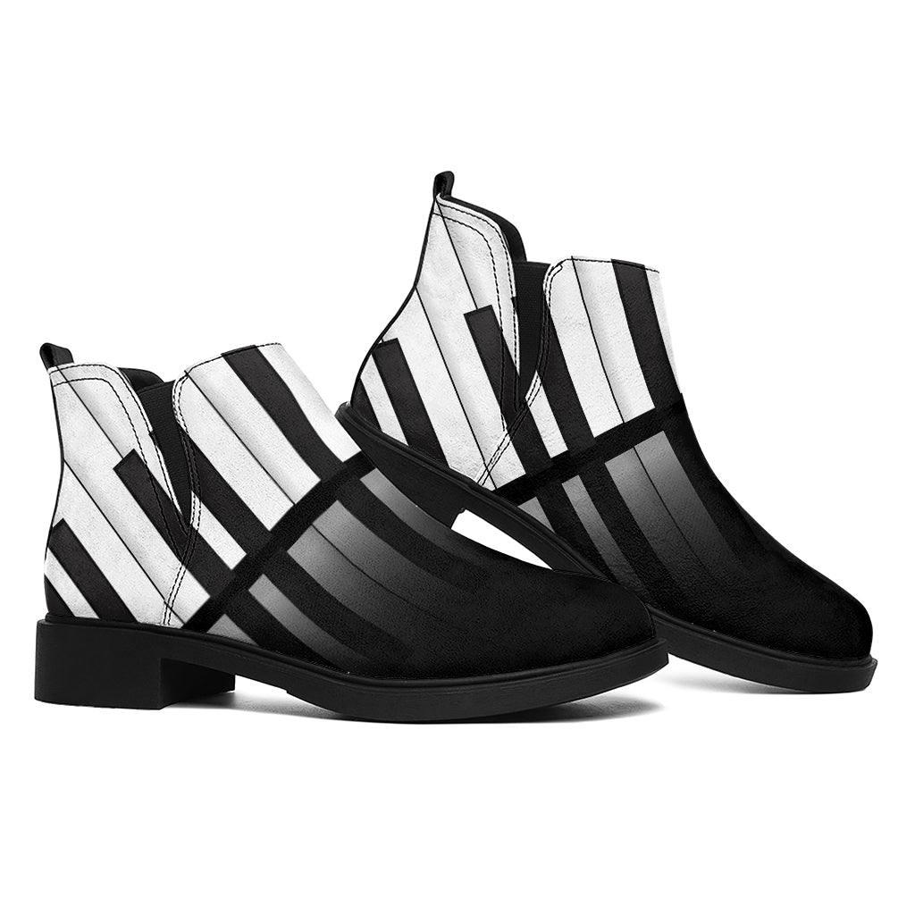 Black And White Piano Keyboard Print Flat Ankle Boots