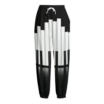 Black And White Piano Keyboard Print Fleece Lined Knit Pants