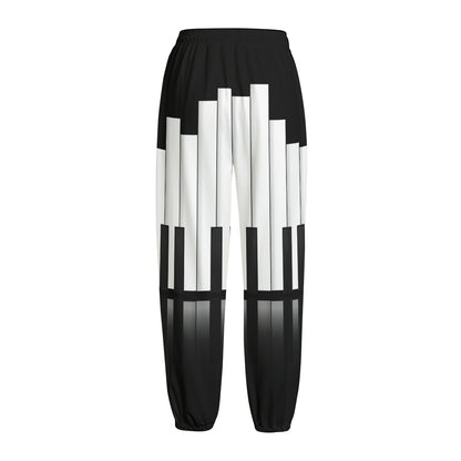 Black And White Piano Keyboard Print Fleece Lined Knit Pants